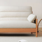 Elegant Cotton-Linen Sofa in White, Light Brown, and Gray with Cherry and Ash Wood Accents fcp-1299