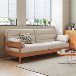 Elegant Cotton-Linen Sofa in White, Light Brown, and Gray with Cherry and Ash Wood Accents fcp-1299