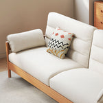 Elegant Cotton-Linen Sofa in White, Light Brown, and Gray with Cherry and Ash Wood Accents fcp-1299