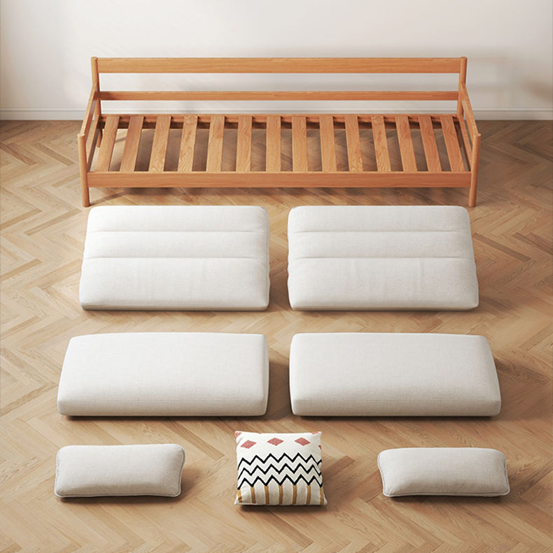 Elegant Cotton-Linen Sofa in White, Light Brown, and Gray with Cherry and Ash Wood Accents fcp-1299