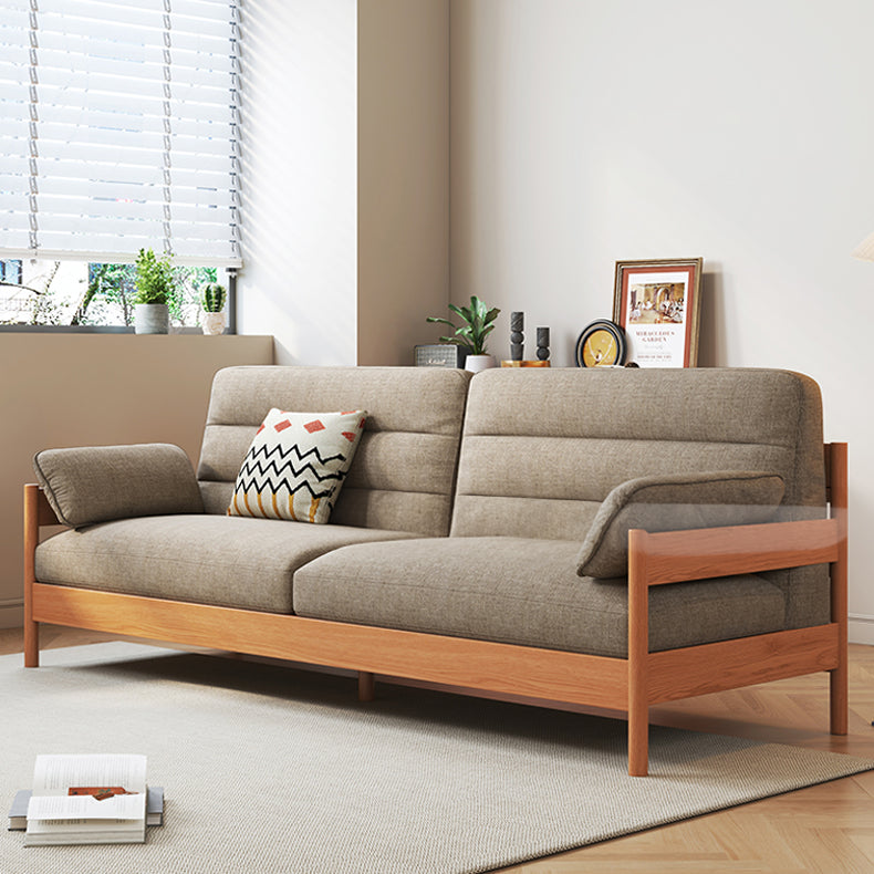 Elegant Cotton-Linen Sofa in White, Light Brown, and Gray with Cherry and Ash Wood Accents fcp-1299