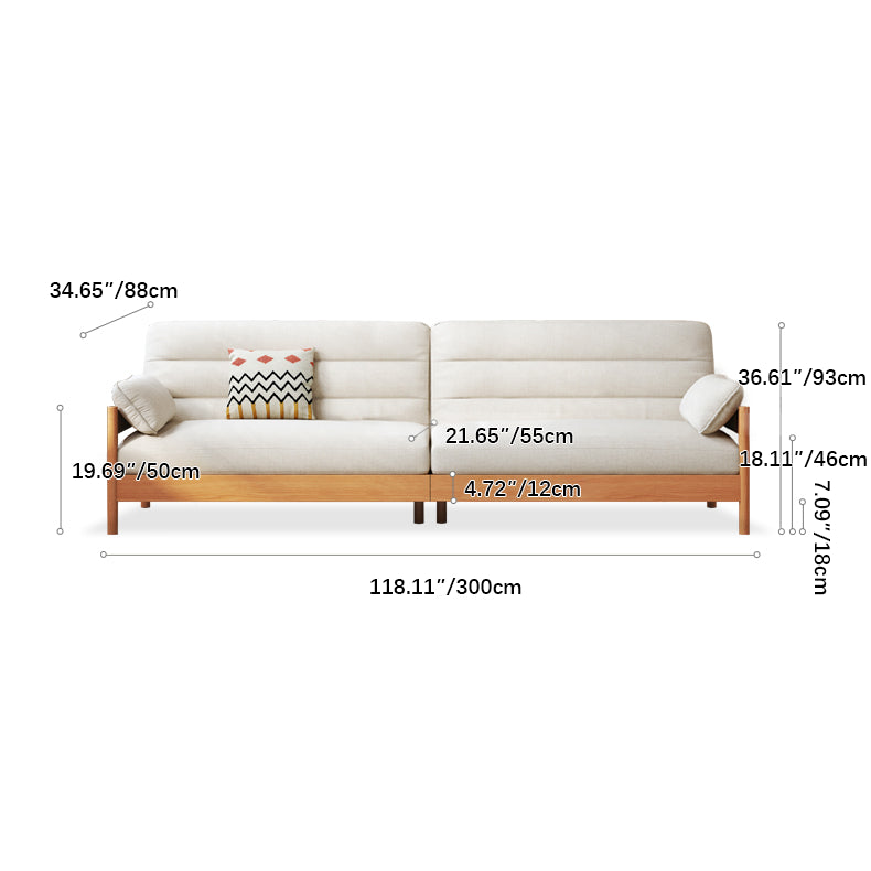 Elegant Cotton-Linen Sofa in White, Light Brown, and Gray with Cherry and Ash Wood Accents fcp-1299