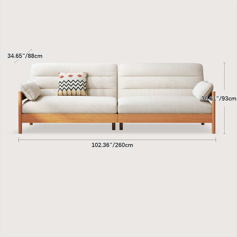 Elegant Cotton-Linen Sofa in White, Light Brown, and Gray with Cherry and Ash Wood Accents fcp-1299