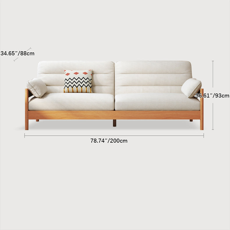 Elegant Cotton-Linen Sofa in White, Light Brown, and Gray with Cherry and Ash Wood Accents fcp-1299
