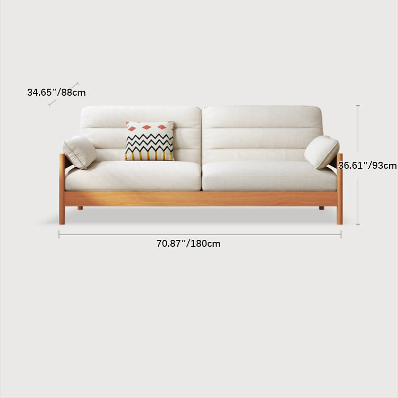 Elegant Cotton-Linen Sofa in White, Light Brown, and Gray with Cherry and Ash Wood Accents fcp-1299