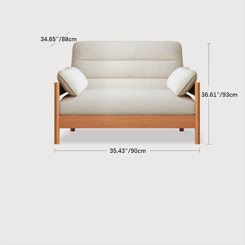 Elegant Cotton-Linen Sofa in White, Light Brown, and Gray with Cherry and Ash Wood Accents fcp-1299