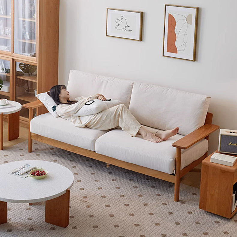 Elegant Multi-Tone Sectional Sofa with Durable Cotton Corduroy - Beige, Green, Gray & Light Brown Upholstery, Cherry & Ash Wood Accents fcp-1300