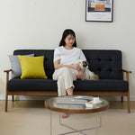 Modern Ash Wood Faux Leather Sofa - Sleek Black, Light Brown & Gray Design fcp-1304