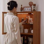 Elegant Natural Cherry Wood Cabinet with Glass Doors and Rattan Accents fcp-1306