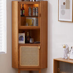 Elegant Natural Cherry Wood Cabinet with Glass Doors and Rattan Accents fcp-1306