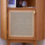 Elegant Natural Cherry Wood Cabinet with Glass Doors and Rattan Accents fcp-1306