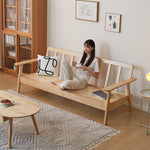 Stylish Beige Corduroy Sofa with Gray Brown Frame and Natural Ash Wood Accents fcp-1307