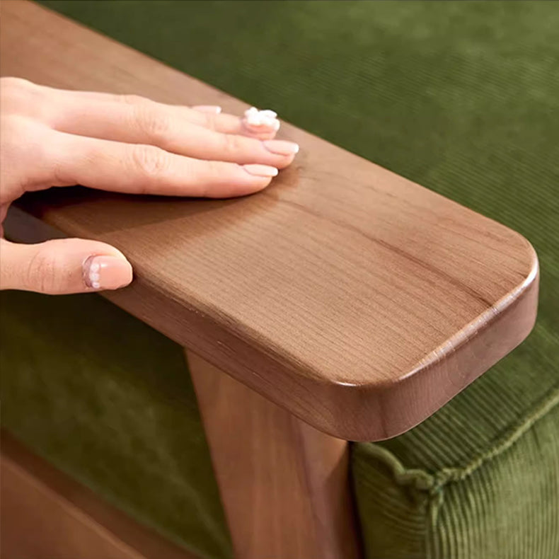 Stylish Ash Wood Sofa in Gray-Green Light Brown with Luxurious Cotton Corduroy Upholstery fcp-1308