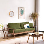 Stylish Ash Wood Sofa in Gray-Green Light Brown with Luxurious Cotton Corduroy Upholstery fcp-1308