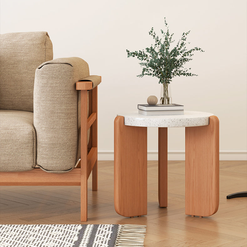 Elegant White Ash Wood & Stone Tea Table – Perfect for Modern Interiors fcp-1312