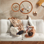 Luxury Beige Sofa with Pine Wood Frame & Goose Down Cushions - High Comfort Faux Leather and Cotton Finish fcp-1319