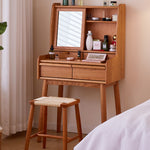 Elegant Natural Cherry Wood Makeup Table with Glass Top fcp-1321