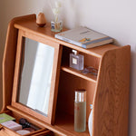 Elegant Natural Cherry Wood Makeup Table with Glass Top fcp-1321