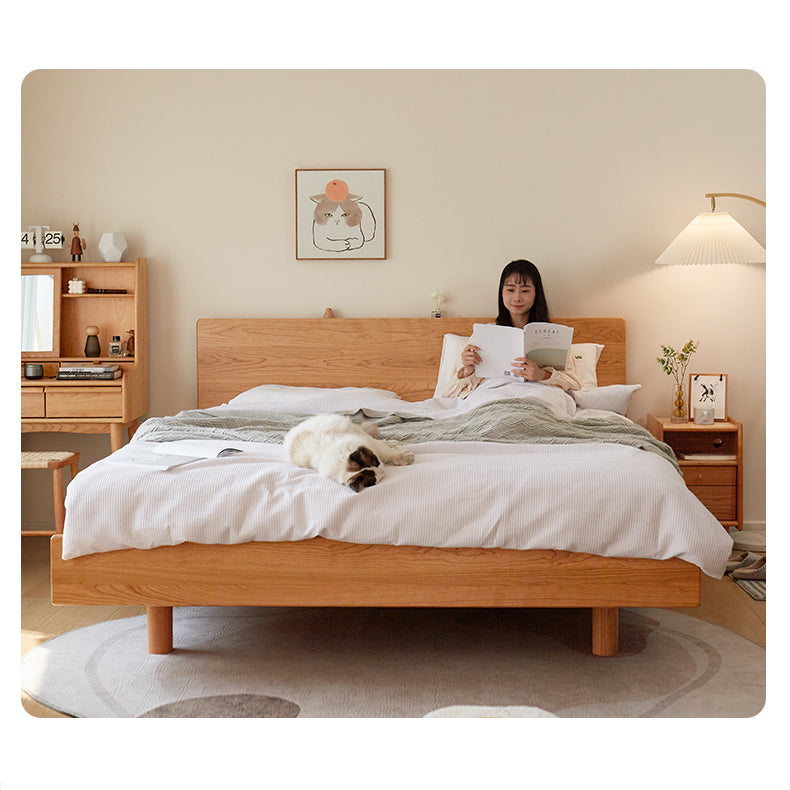 Luxury Bed Frame in Natural Cherry and Zelkova Wood - Elegant and Durable Design for Your Bedroom fcp-1324