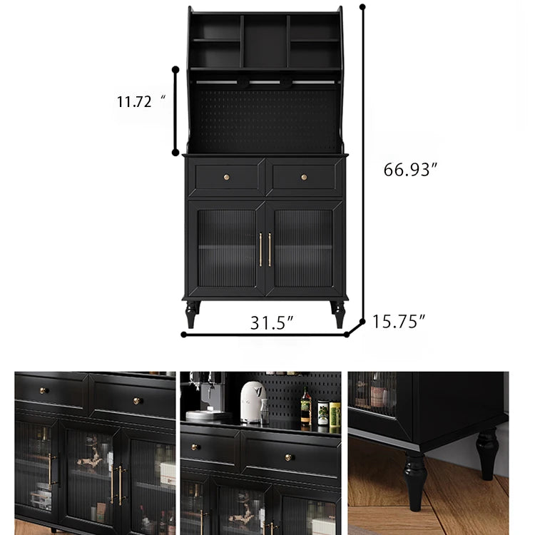 Elegant Black Multi-Layer Board and Glass Cabinet – Stylish Storage Solution for Home and Kitchen fcr-4814