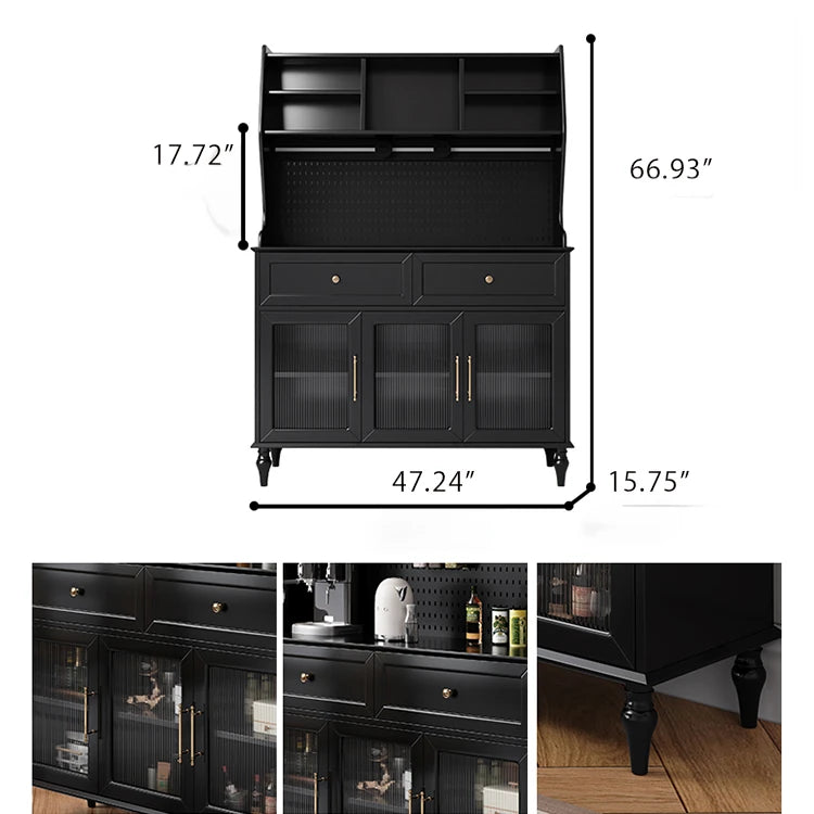 Elegant Black Multi-Layer Board and Glass Cabinet – Stylish Storage Solution for Home and Kitchen fcr-4814