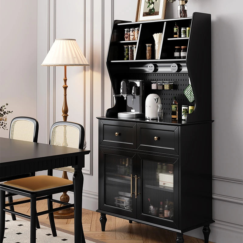 Elegant Black Multi-Layer Board and Glass Cabinet – Stylish Storage Solution for Home and Kitchen fcr-4814