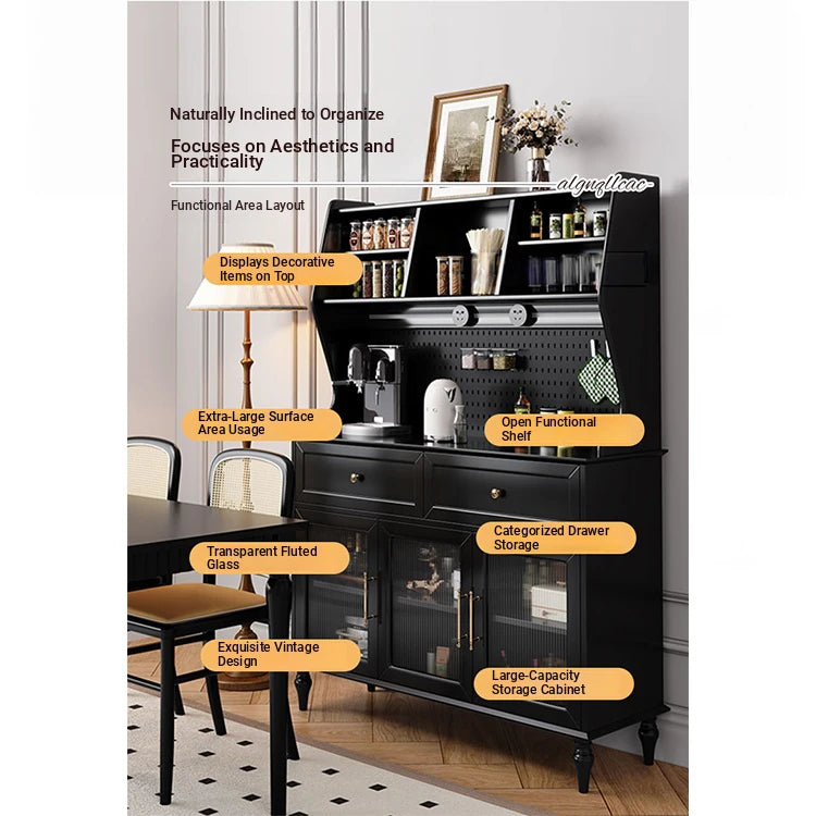 Elegant Black Multi-Layer Board and Glass Cabinet – Stylish Storage Solution for Home and Kitchen fcr-4814