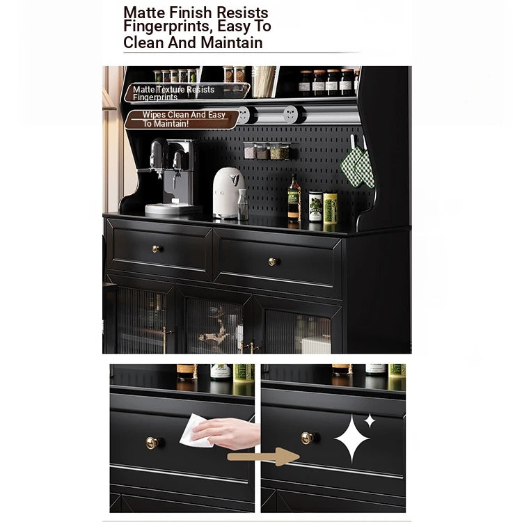 Elegant Black Multi-Layer Board and Glass Cabinet – Stylish Storage Solution for Home and Kitchen fcr-4814