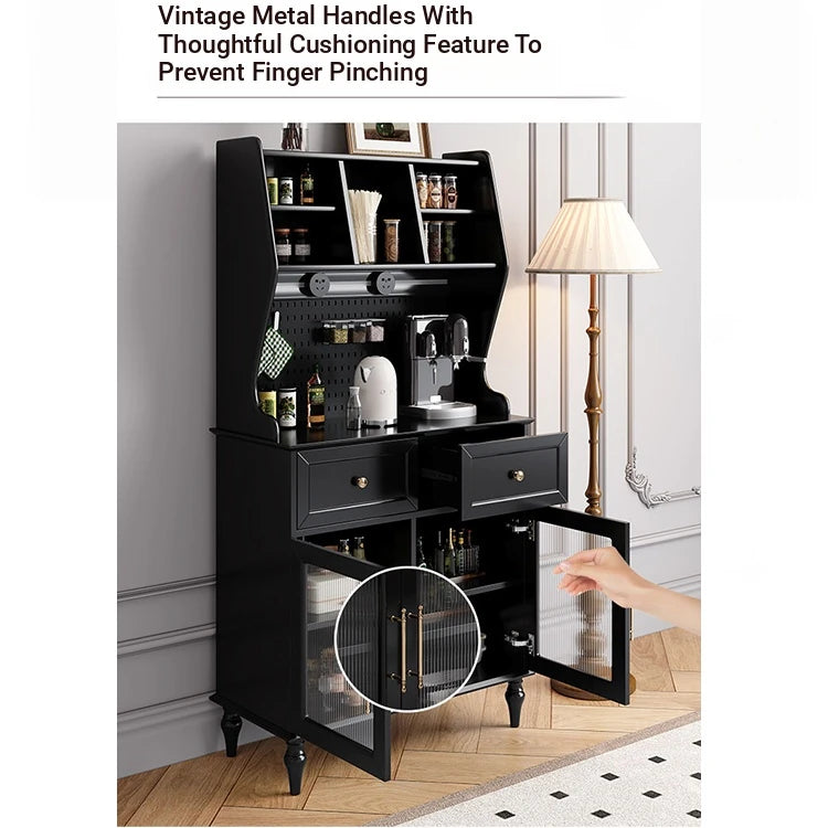 Elegant Black Multi-Layer Board and Glass Cabinet – Stylish Storage Solution for Home and Kitchen fcr-4814
