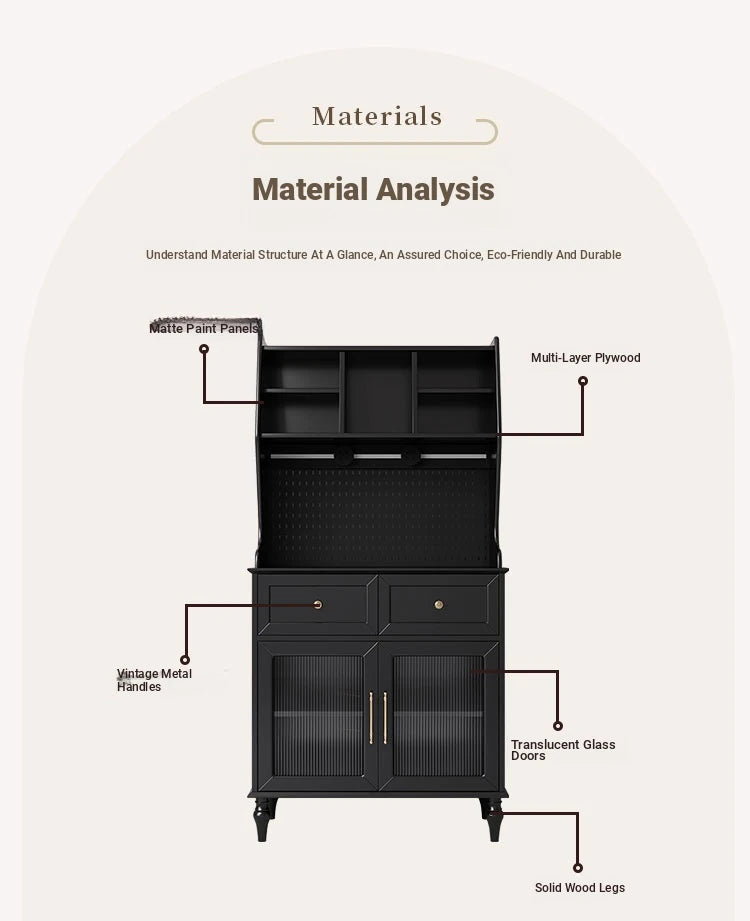 Elegant Black Multi-Layer Board and Glass Cabinet – Stylish Storage Solution for Home and Kitchen fcr-4814