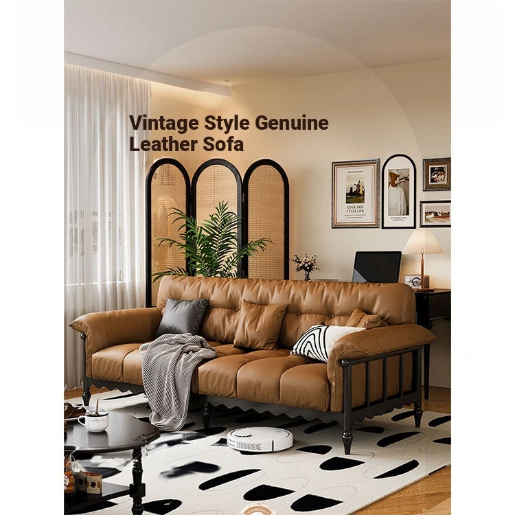 Stylish Cowhide Leather Sofa with Ash Wood Frame – Perfect for Modern Living Rooms fcr-4815