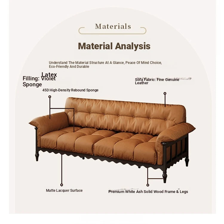 Stylish Cowhide Leather Sofa with Ash Wood Frame – Perfect for Modern Living Rooms fcr-4815