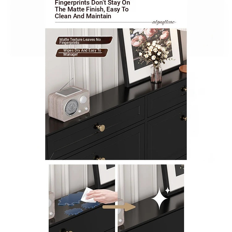 Elegant Black Multi-Layer Board Cabinet with Stylish Drawers for Modern Home Storage fcr-4817