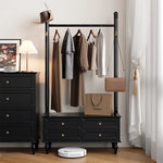 Stylish Multi-Layer Storage Rack with Hanging Bar & Drawers - Perfect for Organizing Clothes and Accessories fcr-4818