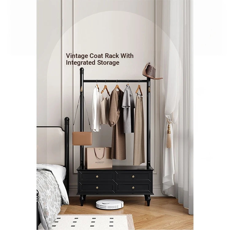 Stylish Multi-Layer Storage Rack with Hanging Bar & Drawers - Perfect for Organizing Clothes and Accessories fcr-4818