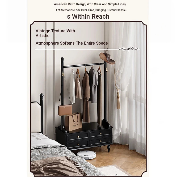 Stylish Multi-Layer Storage Rack with Hanging Bar & Drawers - Perfect for Organizing Clothes and Accessories fcr-4818