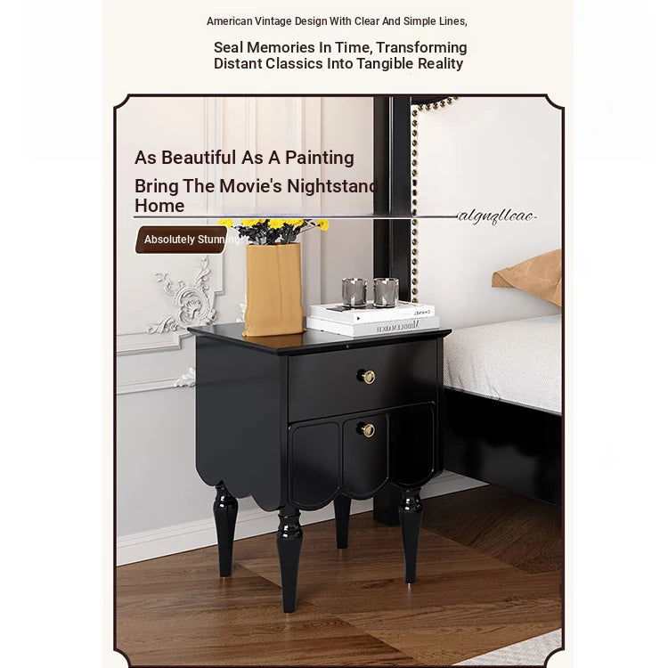 Elegant Black Bedside Cupboard with Multi-Layer Board and Stylish Design - Perfect for Modern Bedrooms fcr-4819
