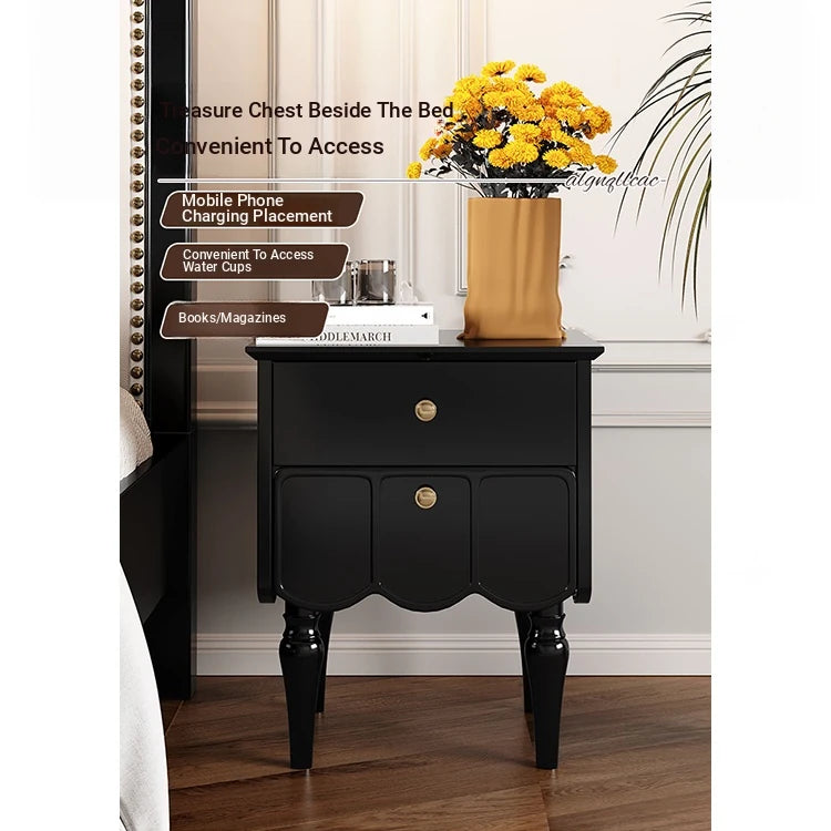 Elegant Black Bedside Cupboard with Multi-Layer Board and Stylish Design - Perfect for Modern Bedrooms fcr-4819