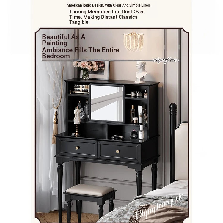 Elegant Black Makeup Table with Multi-Layer Board and Glass - Stylish Vanity Set for Your Beauty Routine fcr-4824