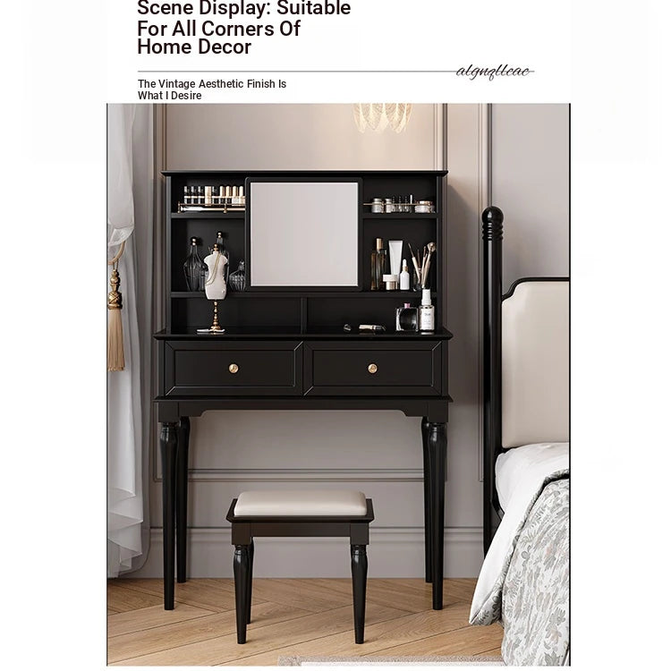Elegant Black Makeup Table with Multi-Layer Board and Glass - Stylish Vanity Set for Your Beauty Routine fcr-4824