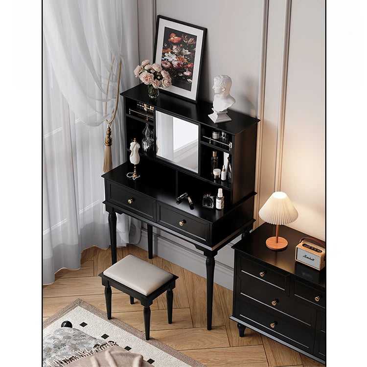 Elegant Black Makeup Table with Multi-Layer Board and Glass - Stylish Vanity Set for Your Beauty Routine fcr-4824