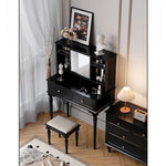 Elegant Black Makeup Table with Multi-Layer Board and Glass - Stylish Vanity Set for Your Beauty Routine fcr-4824