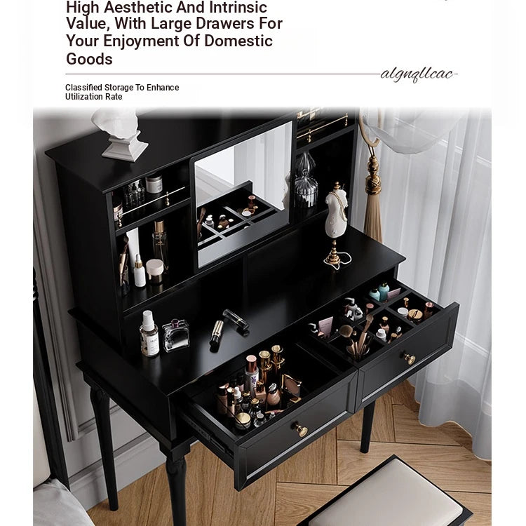 Elegant Black Makeup Table with Multi-Layer Board and Glass - Stylish Vanity Set for Your Beauty Routine fcr-4824