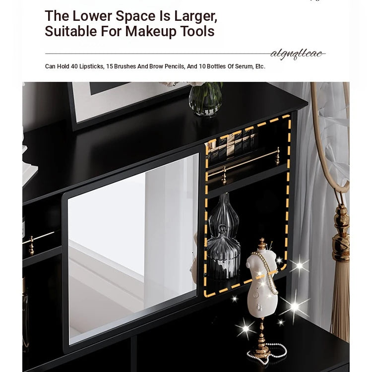 Elegant Black Makeup Table with Multi-Layer Board and Glass - Stylish Vanity Set for Your Beauty Routine fcr-4824