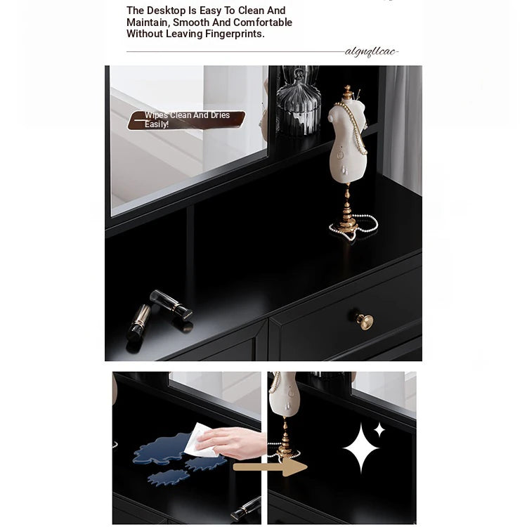 Elegant Black Makeup Table with Multi-Layer Board and Glass - Stylish Vanity Set for Your Beauty Routine fcr-4824