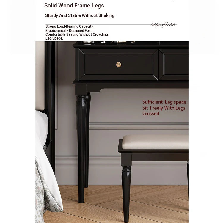 Elegant Black Makeup Table with Multi-Layer Board and Glass - Stylish Vanity Set for Your Beauty Routine fcr-4824