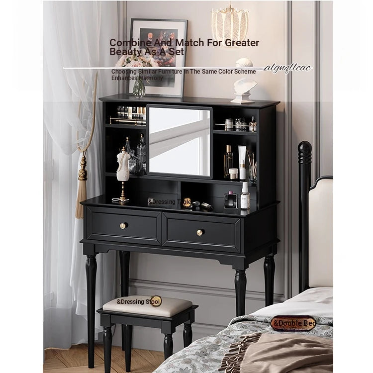 Elegant Black Makeup Table with Multi-Layer Board and Glass - Stylish Vanity Set for Your Beauty Routine fcr-4824