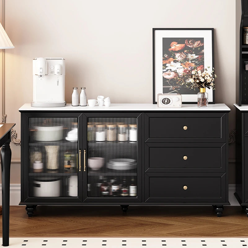 Stylish Multi-Layer Board Cabinet with Glass Doors and Ceramic Top - Modern Storage Solution for Home Decor fcr-4826
