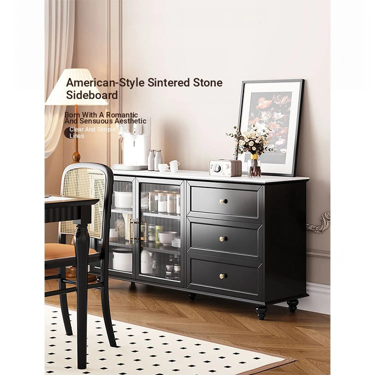 Stylish Multi-Layer Board Cabinet with Glass Doors and Ceramic Top - Modern Storage Solution for Home Decor fcr-4826