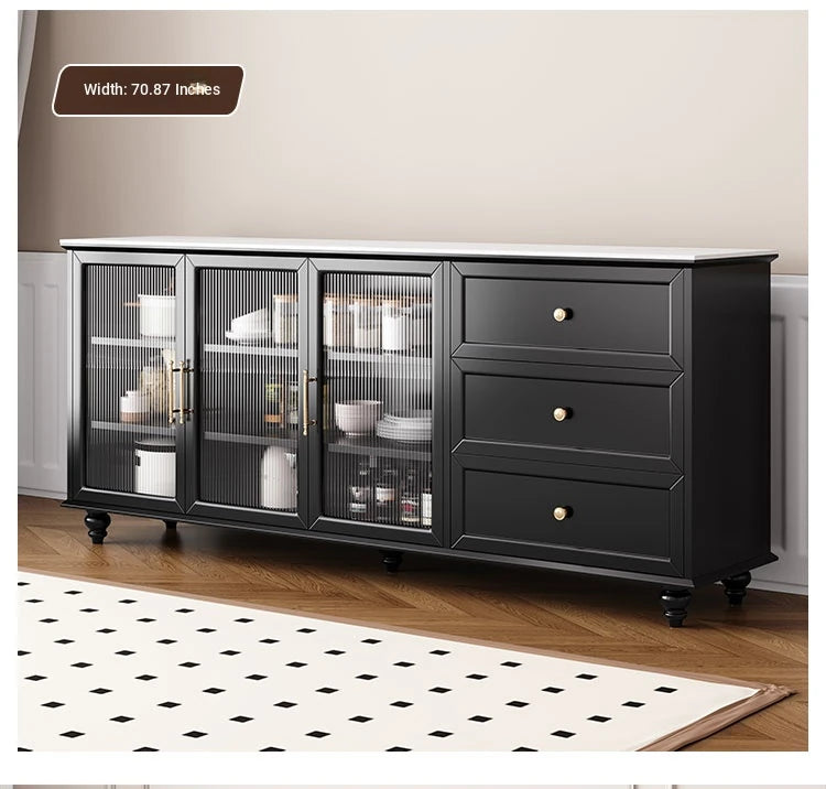 Stylish Multi-Layer Board Cabinet with Glass Doors and Ceramic Top - Modern Storage Solution for Home Decor fcr-4826